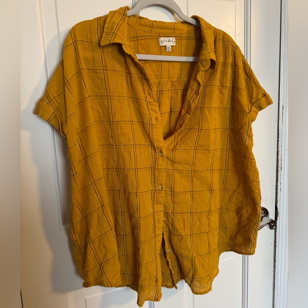 Wonderly Mustard Plaid Button Down Shirt